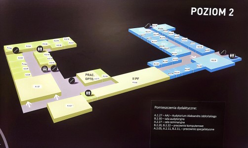Schemat rozkładu pomieszczeń na 2 piętrze Instytutu Fizyki 