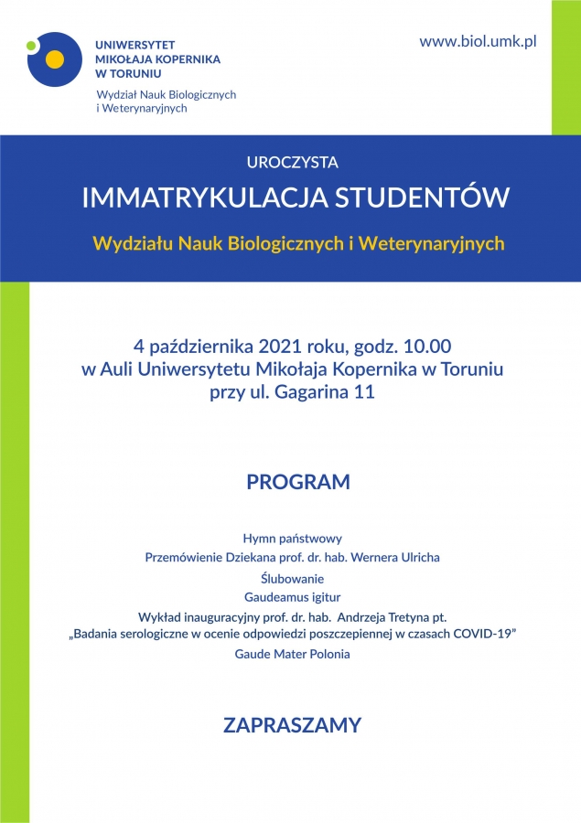 Plakat o Uroczystej Immatrykulacji Studentów