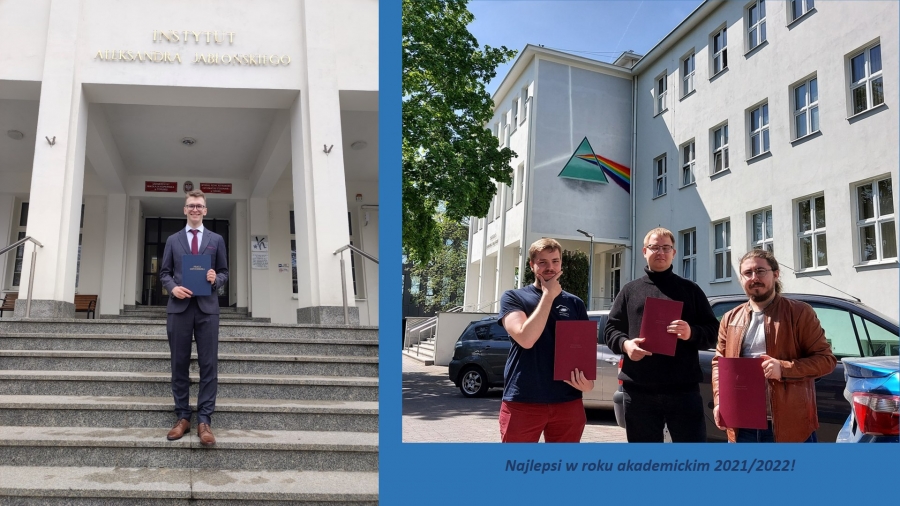 Zestawienie dwóch zdjęć prezentujących najlepszych: studenta, absolwenta i wyróżnionych przez Dziekana za osiagnięcia w roku akad. 2021/2022