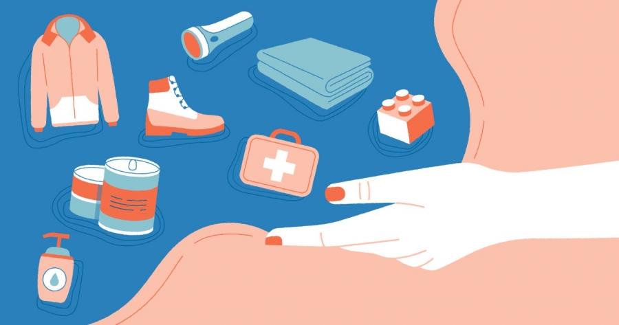 Graphic show different things (e.g. jacket, blanket, cosmetics) and a hand