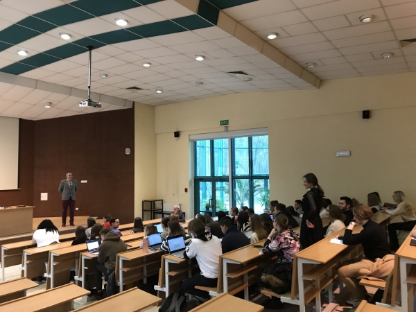 Students sitting in the lecture hall.