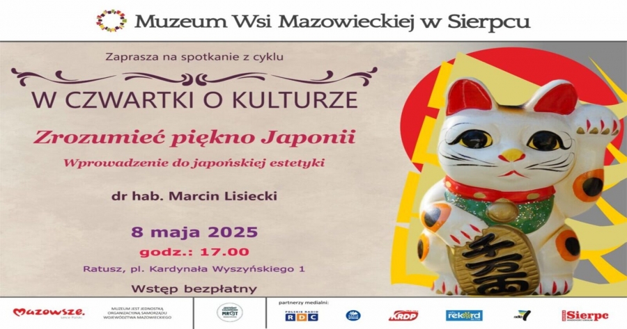plakat zapowiadający wykład prof. Marcina Lisieckiego pt. ?Zrozumieć piękno Japonii. Wprowadzenie do japońskiej estetyki?