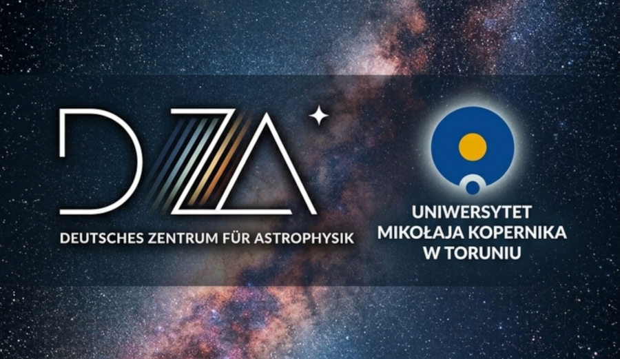 Baner z logotypami Deutsches Zentrum für Astrophysik (DZA) oraz Uniwersytetu Mikołaja Kopernika w Toruniu na tle Drogi Mlecznej.